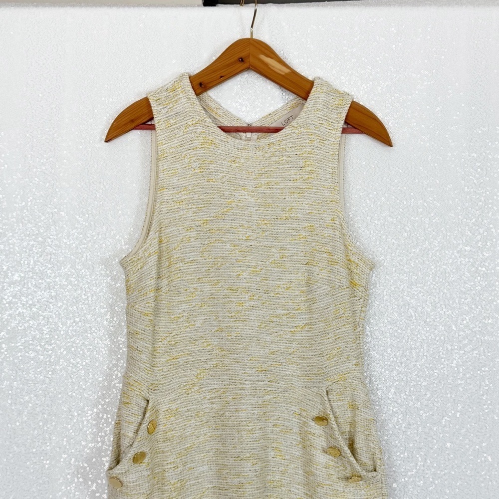 LOFT yellow Tweed Sleeveless Ruffle Hem dress size 10P - Picture 5 of 11